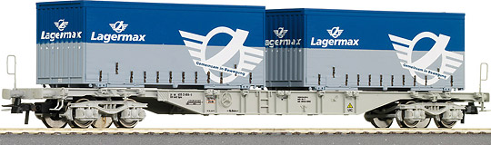 Flat car of AAE with 2 interchangeble flat beds "Lagermax"<br /><a href='images/pictures/Roco/66622.jpg' target='_blank'>Full size image</a>